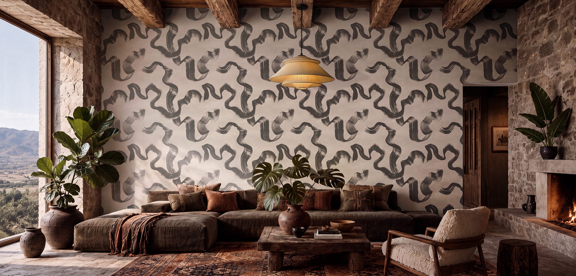 Close view of a refined wallcovering pattern